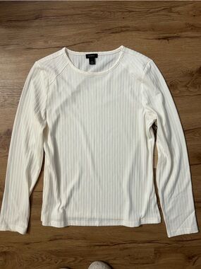 Halogen Cream Ribbed Long Sleeve Crew Top